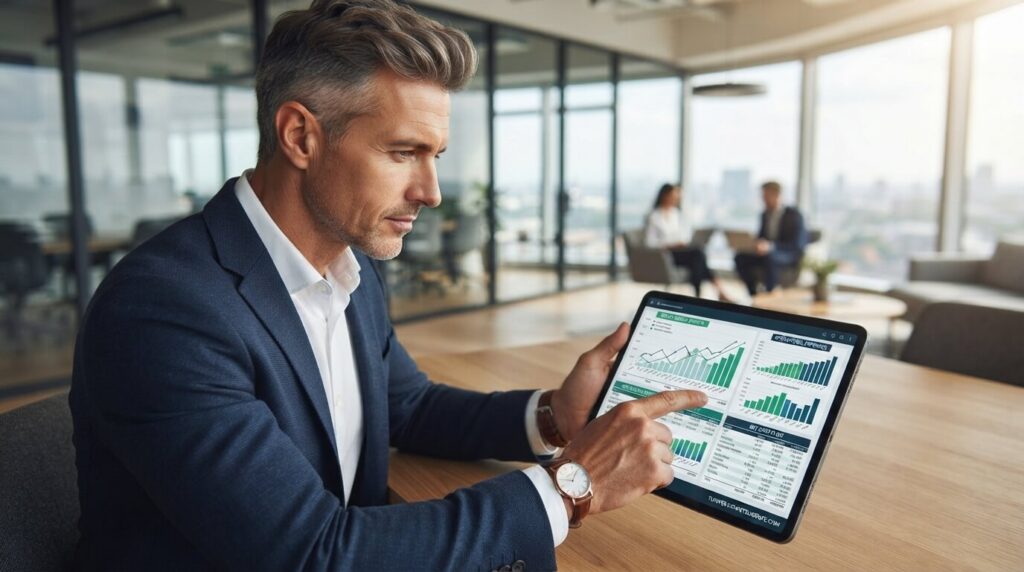 Inversionista analizando gráficos de flujo de caja y rentabilidad inmobiliaria en una tablet

2. Texto Alternativo (Alt Text) — Esencial para SEO