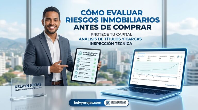 Infografía destacada sobre cómo evaluar riesgos inmobiliarios y realizar la debida diligencia antes de comprar una propiedad en kelvynrojas.com.